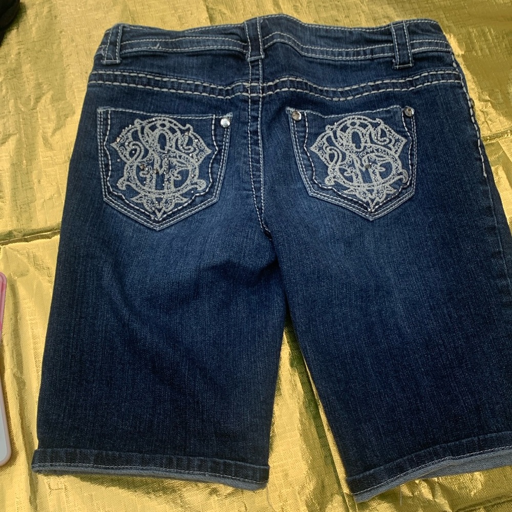 París ley sky blue jeans shorts with bling y2k summer style - Picture 2 of 3